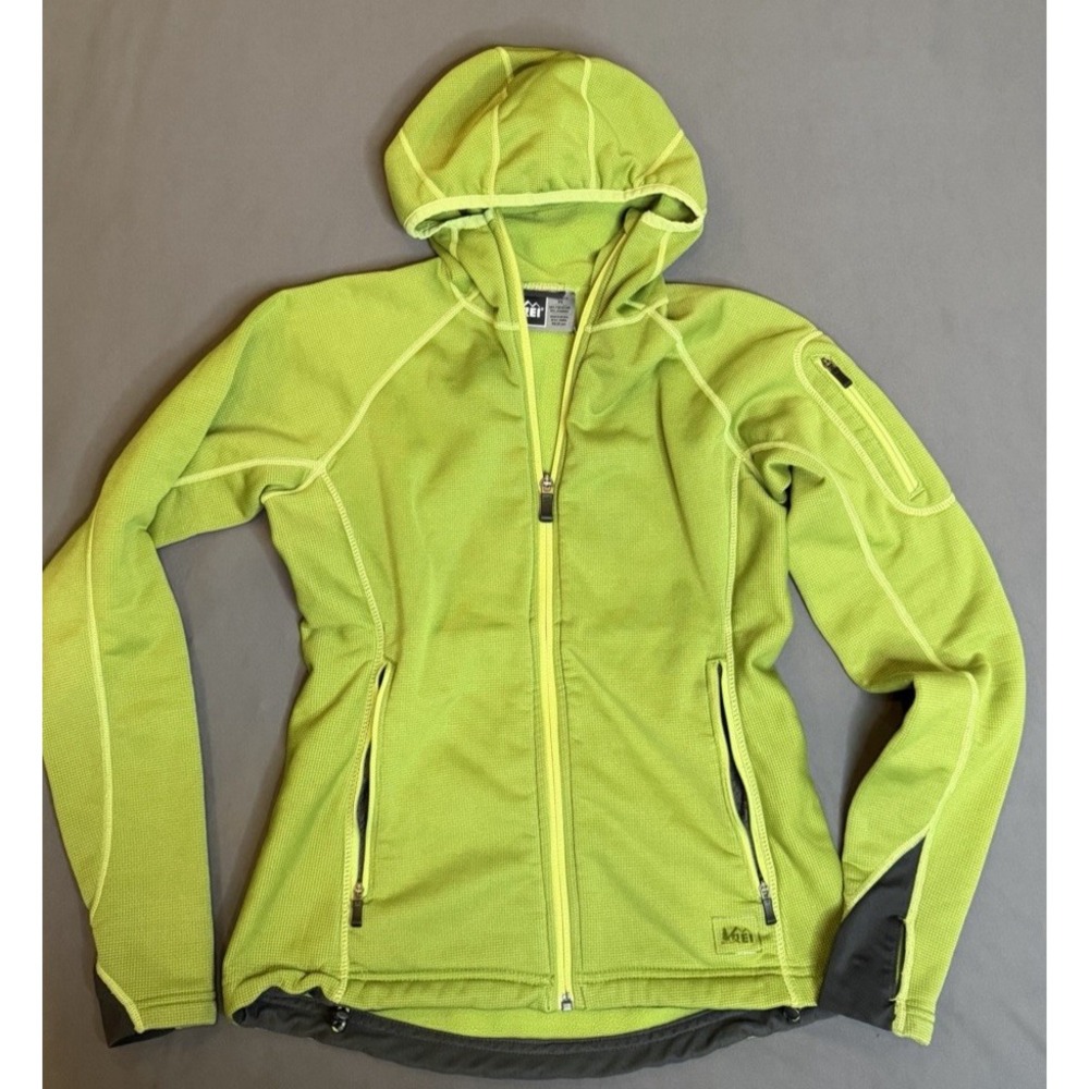 REI Polartec Wind Pro Jacket Womens Size XS Green Hooded Zip Pockets Fleece